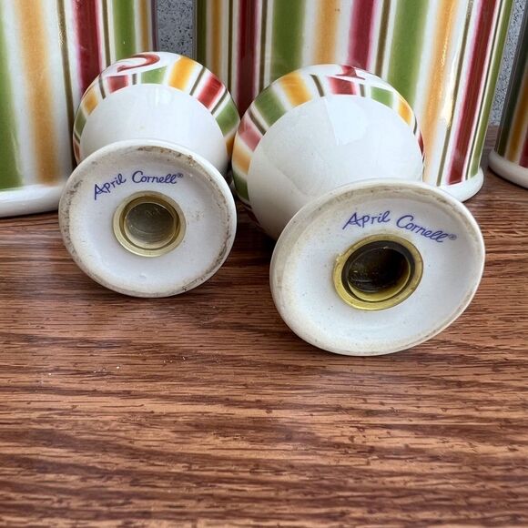 Vintage April Cornell For Silvestri Stoneware Canister Salt Pepper Shaker Set - Picture 7 of 16
